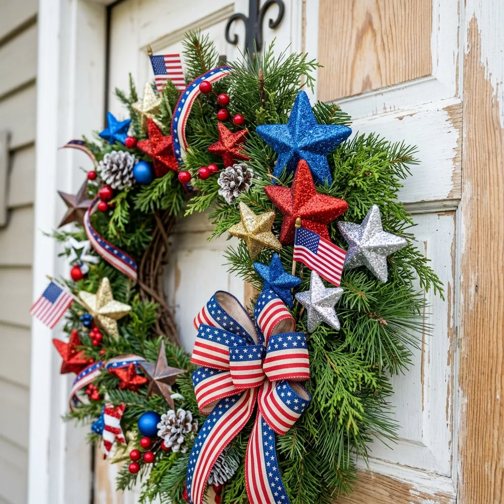 Close-up of a star-spangled patriotic wreath